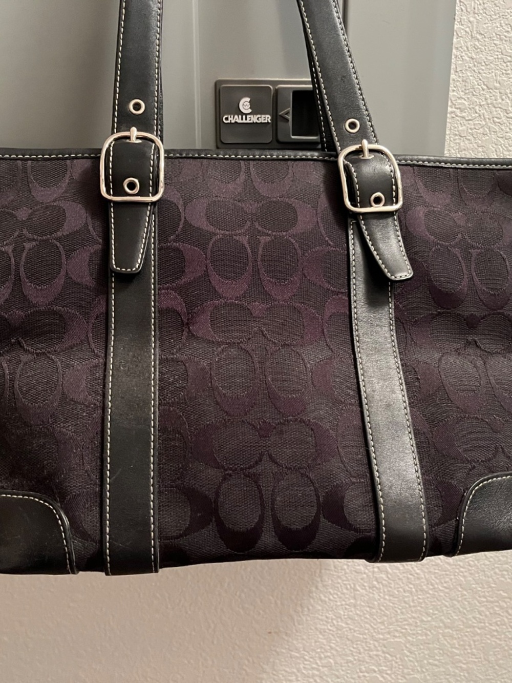 Coach handbag purse black jacquard with leather trim - Picture 4 of 8